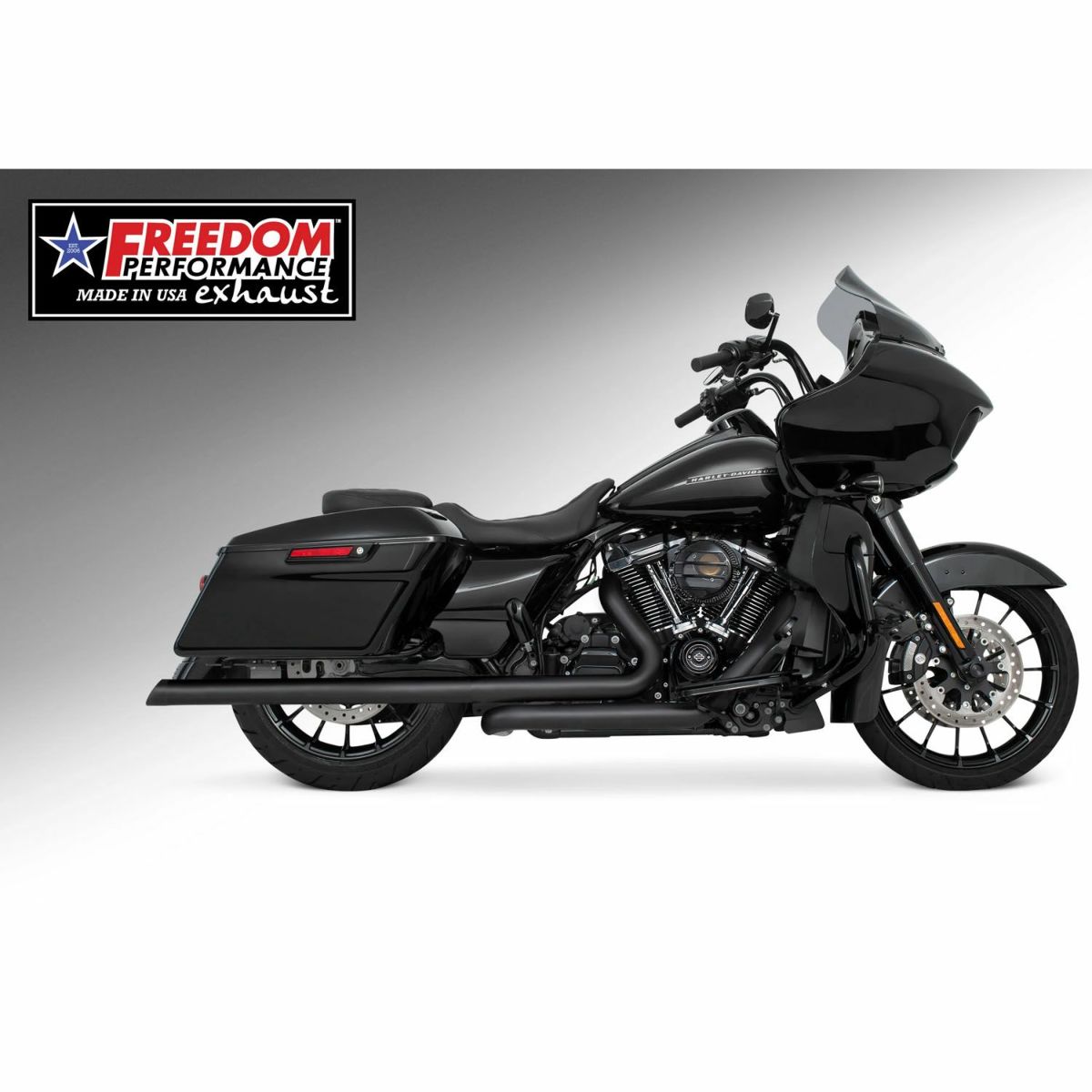 M8 ツーリング 2.5インチ径 トゥルーデュアル フルエキゾーストマフラー 36インチ スラッシュカットエンドキャップ ブラック/ブラック フリーダムパフォーマンス 2