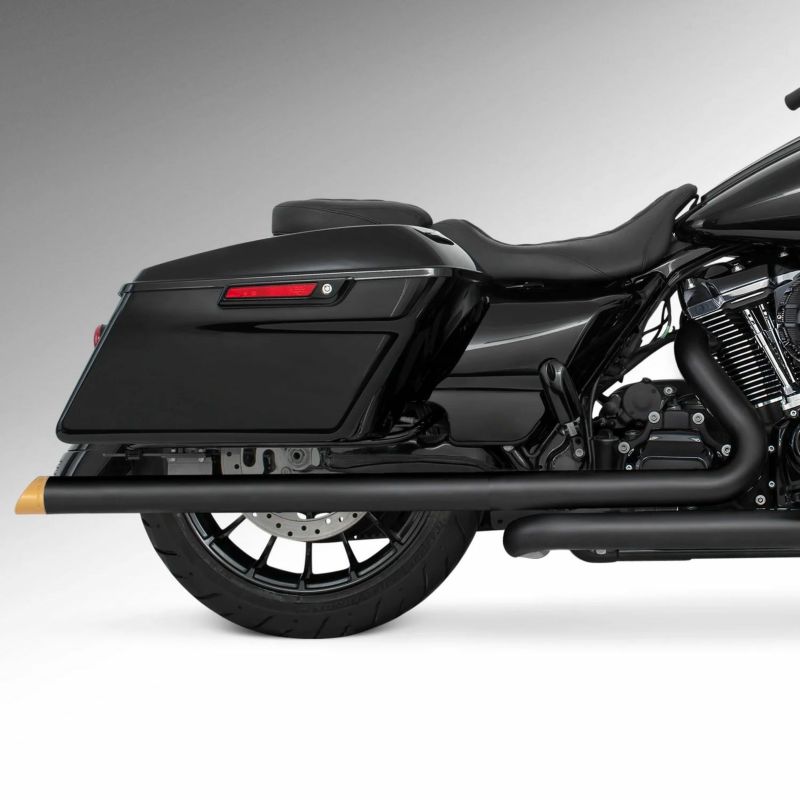 M8 ツーリング 2.5インチ径 トゥルーデュアル フルエキゾーストマフラー 36インチ スラッシュカットエンドキャップ ブラック/ゴールド フリーダムパフォーマンス