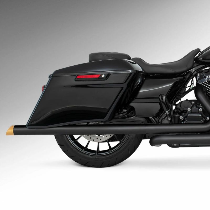 M8 ツーリング 2.5インチ径 トゥルーデュアル フルエキゾーストマフラー 39インチ スラッシュカットエンドキャップ ブラック/ゴールド フリーダムパフォーマンス