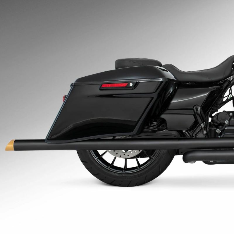 M8 ツーリング 2.5インチ径 トゥルーデュアル フルエキゾーストマフラー 42インチ スラッシュカットエンドキャップ ブラック/ゴールド フリーダムパフォーマンス