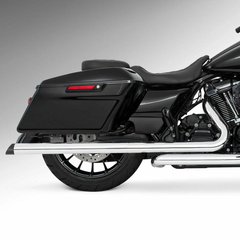 M8 ツーリング 2.5インチ径 トゥルーデュアル フルエキゾーストマフラー 36インチ スラッシュカットエンドキャップ クローム/ブラック フリーダムパフォーマンス