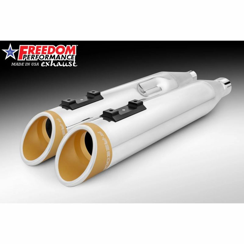 M8 ツーリング スラッシュ RAPTOR スリップオンマフラー 4.5インチ クローム/ゴールドコントラスト フリーダムパフォーマンス