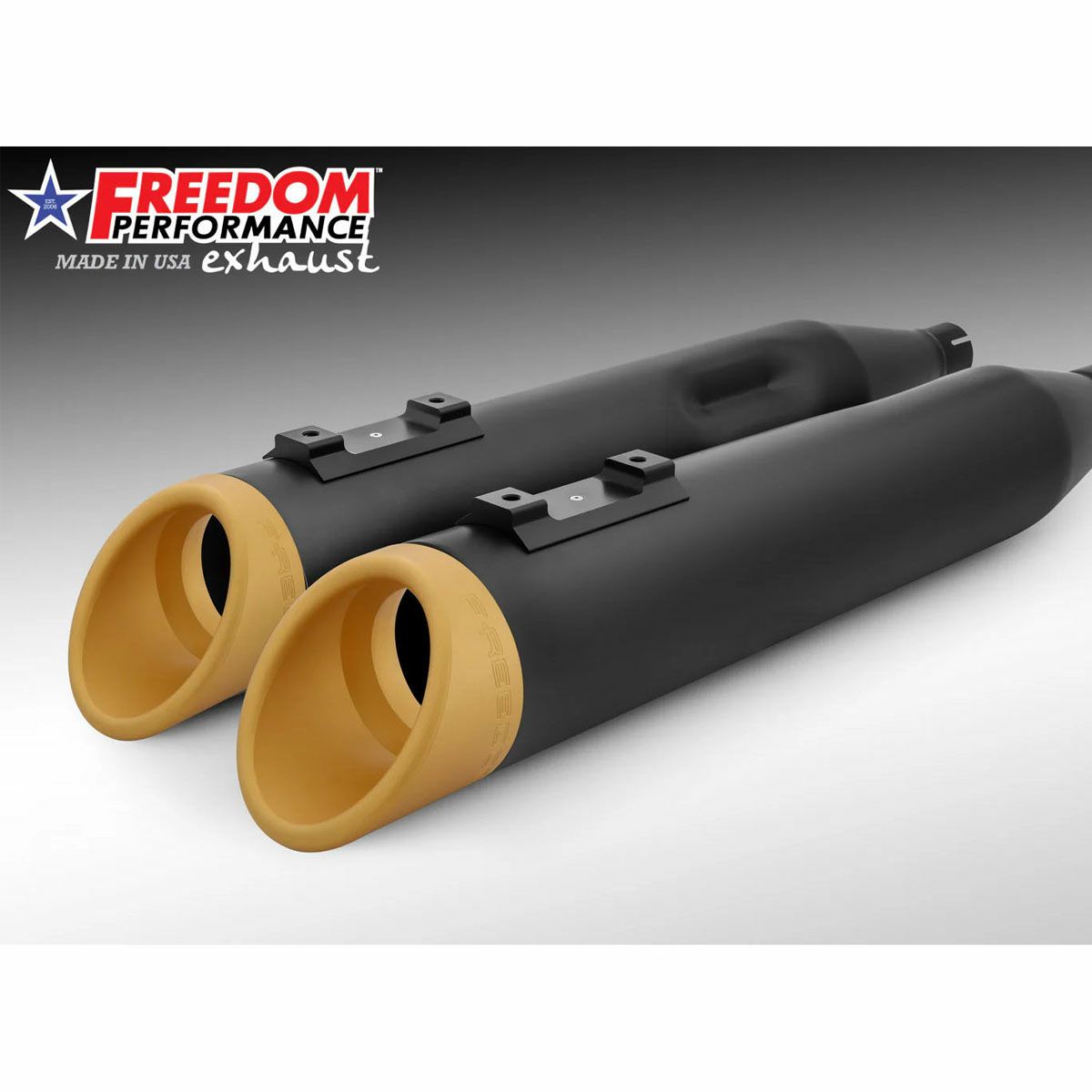 1995～2016 ツーリング スラッシュ RAPTOR スリップオンマフラー 4.5インチ ブラック/ゴールド フリーダムパフォーマンス