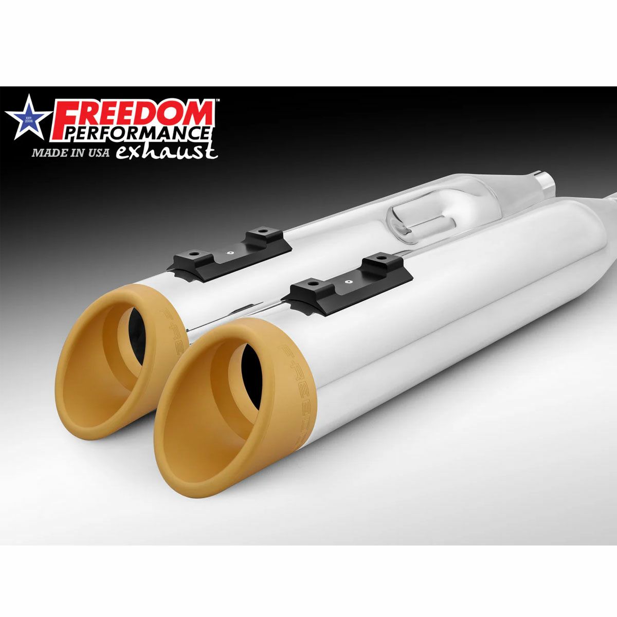 1995～2016 ツーリング スラッシュ RAPTOR スリップオンマフラー 4.5インチ クローム/ゴールド フリーダムパフォーマンス