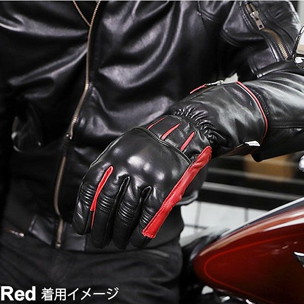 DEGNER デグナー ウインター レザー ガントレットグローブ ブラック/レッド
