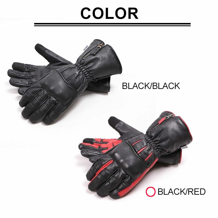 DEGNER デグナー ウインター レザー ガントレットグローブ ブラック/レッド 2
