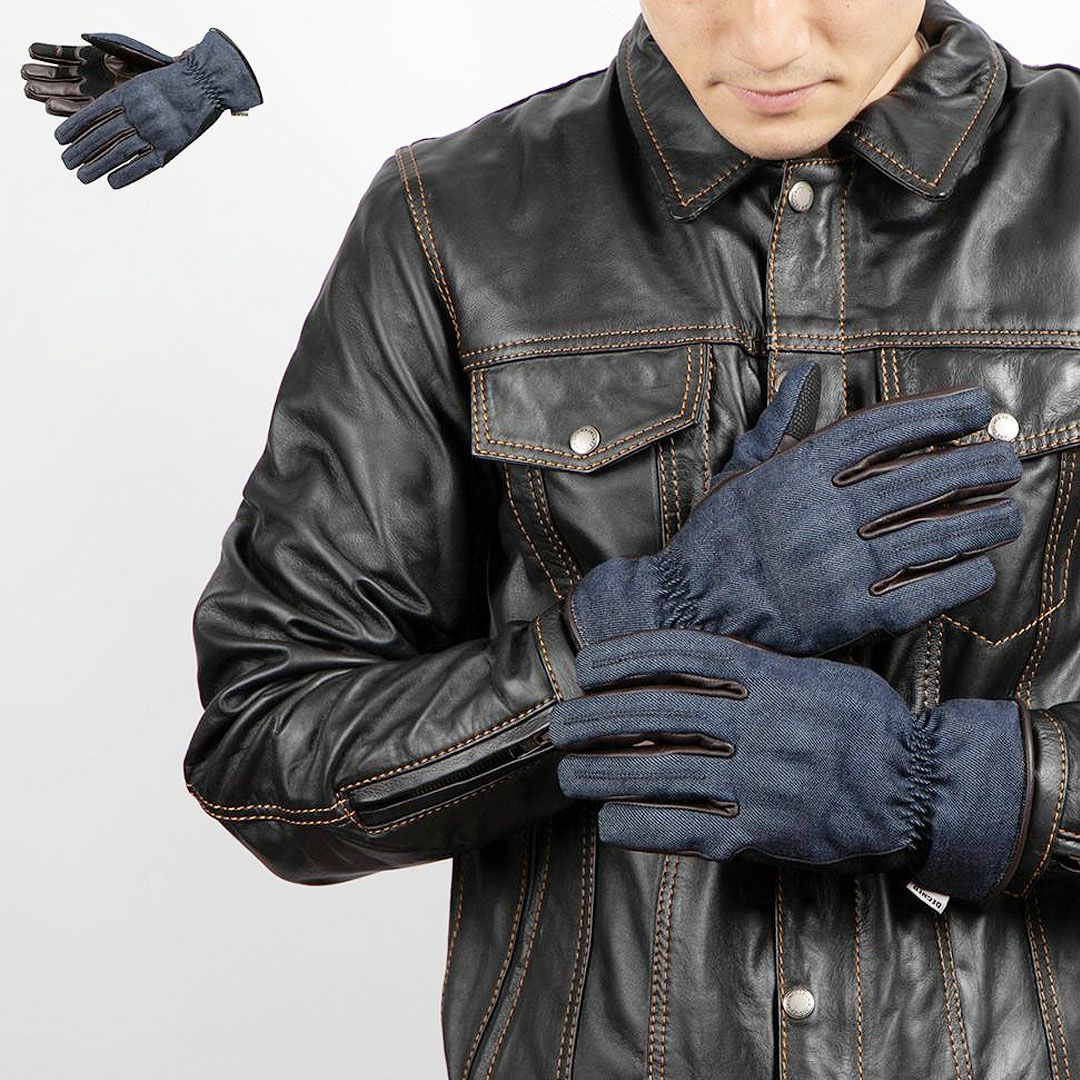 DEGNER デグナー レザー&AAAデニムコンビ グローブ ネイビーデニム/ブラウンレザー