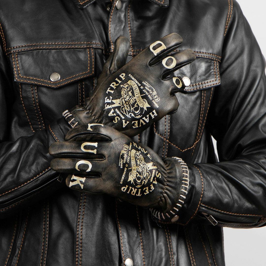 DEGNER デグナー プリント レザー グローブ ブラック