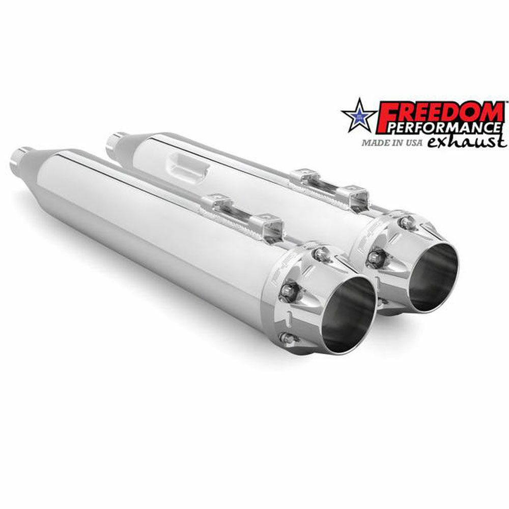 M8ソフテイル トゥルーデュアルエキゾースト用 4インチ スリップオンマフラー アメリカンアウトロー (クローム) フリーダムパフォーマンス 