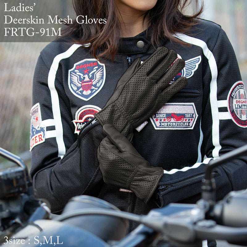 DEGNER デグナー レディース ディアスキン メッシュレザーグローブ ブラック