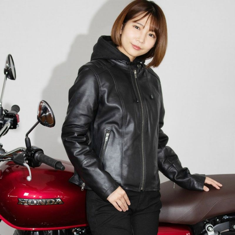 【ゆ】デグナー　ライダース女子◎フード付きレザージャケット ブラック ゆ様専用】デグナー ライダース女子◎フード付きレザージャケット ブラック