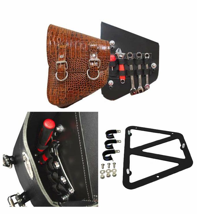 La Rosa Design スイングアームバッグ（本革）ブラウンアリゲーターエンボス　ツールホルダー＆工具付-01