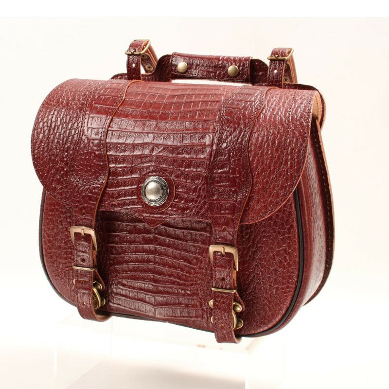デグナー クロコダイル エンボス加工 レザーサドルバッグ スモール ワイン-02