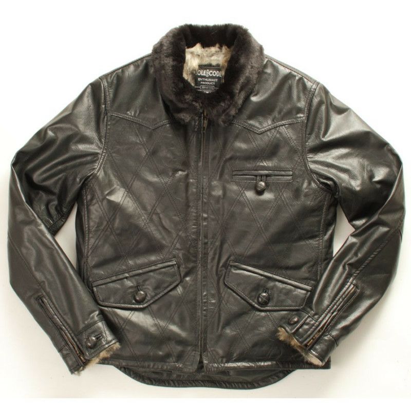 デグナー(DEGNER)  レオパードファー レザージャケット　ブラック-01