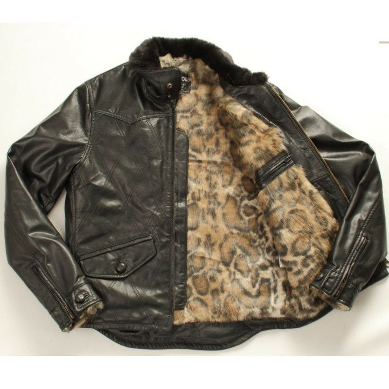 デグナー(DEGNER)  レオパードファー レザージャケット　ブラック-02