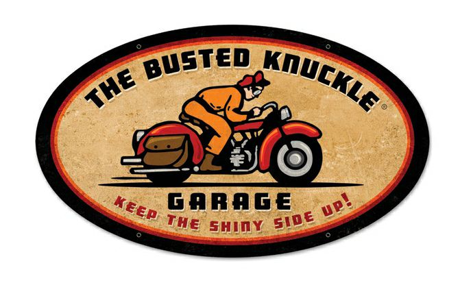 Busted Knuckle　レトロライダー・オーバル　ブリキ看板-01