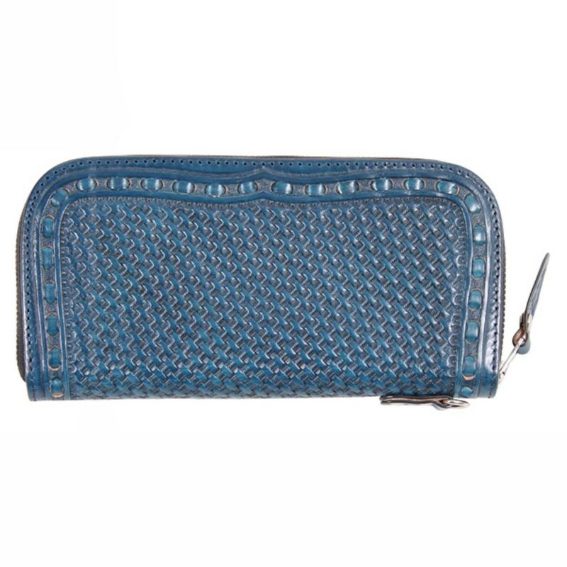 DEGNER パティーヌ&カービングレザージップウォレット ブルー-01