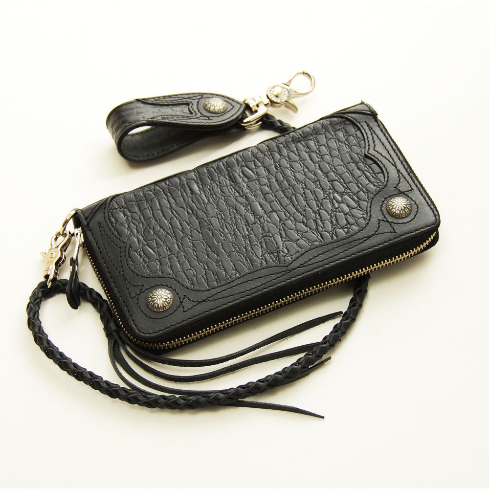 DEGNER クロコダイルエンボスレザー　ジップウォレット　ブラック-01