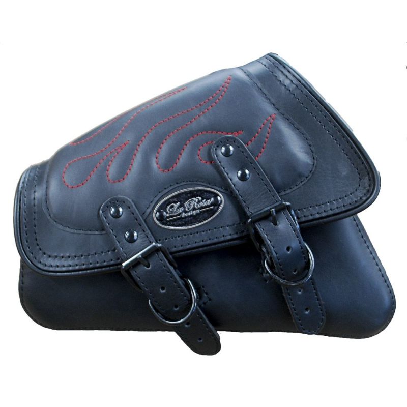 La Rosa Design スイングアームバッグ　左　ブラック x レッドフレイムステッチ-01