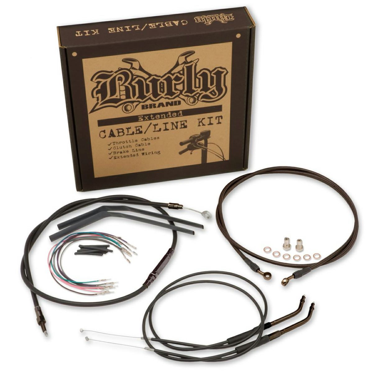 Burly 12インチ Tバーハンドル用 ケーブルラインキット ブラック 