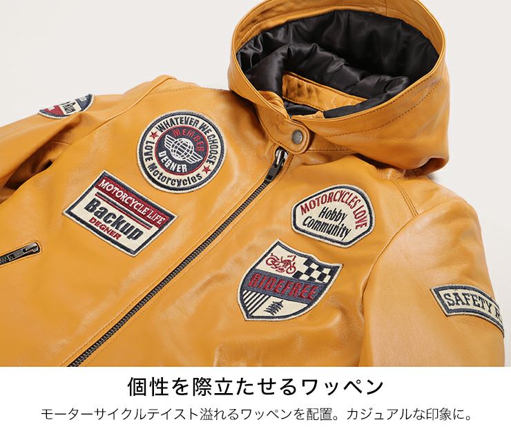 デグナー レディース・フード付シープレザージャケット キャメル Sサイズ-06