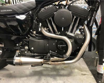 SAWICKI 2in1フルエキゾーストマフラー ブラッシュ/ブラックエンド スポーツスター