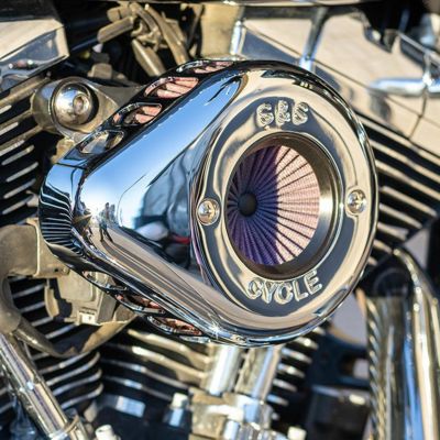 S&S Air Stinger ティアドロップ・ステルスエアクリーナー クローム TwinCamケーブルスロットル用