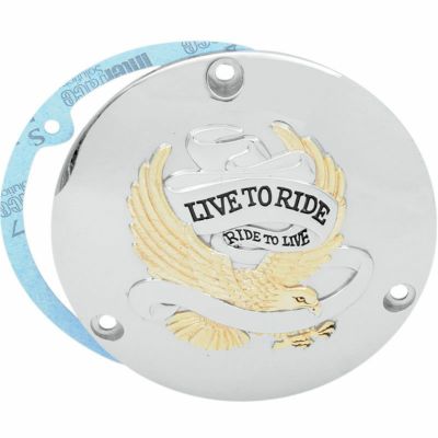 Drag Specialties Live to Ride　ダービーカバー　クローム/ゴールド　1984～1998 ダイナ、ソフテイル、ツーリング