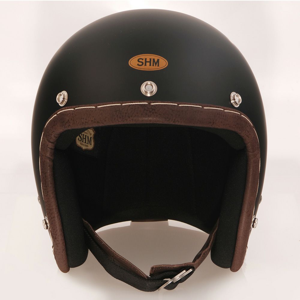 SHM HAND STITCH ジェットヘルメット マットブラック/ココア-06