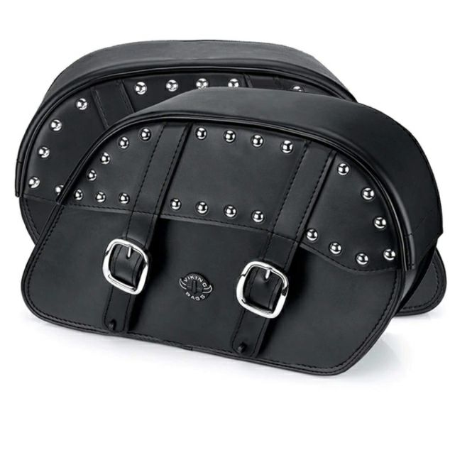 ハーレー・FXBB用 Slanted・ラージレザーサドルバッグ(スタッド付) Viking Bags-04