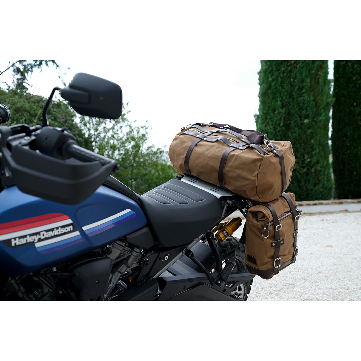 ハーレー パンアメリカ用 キャンバス・サイドパニアキット 左用 ベージュ/ブラウン UNIT GARAGE-02