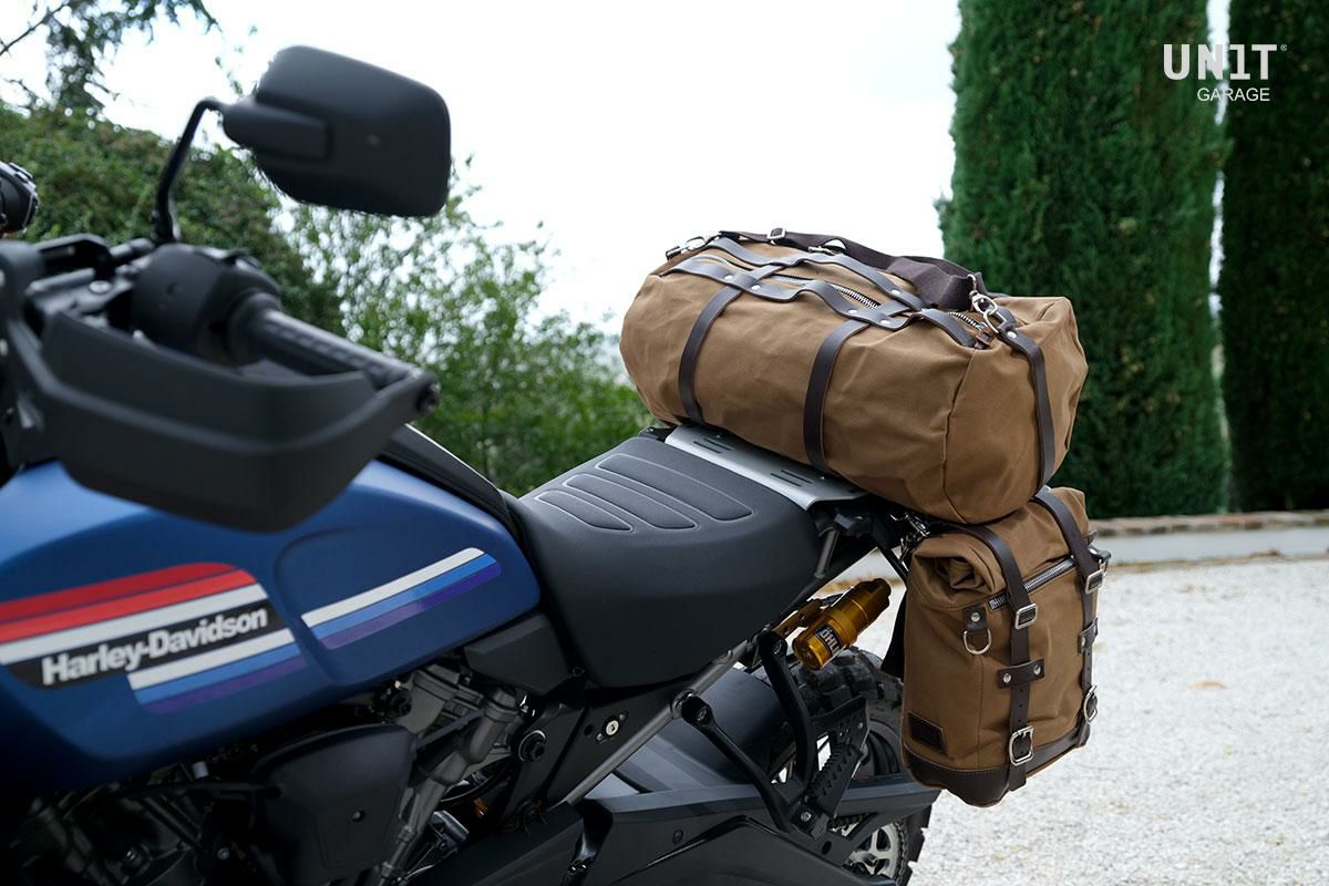 ハーレー パンアメリカ用 キャンバス・サイドパニアキット 左用 ベージュ/ブラウン UNIT GARAGE-03