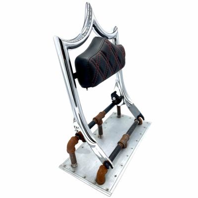 【セール】エル・レイ デタッチャブル バックレスト 16インチ クローム ダイヤモンド/レッドステッチ CMC