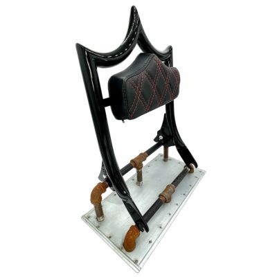 エル・レイ デタッチャブル バックレスト 16インチ グロスブラック ダイヤモンド/レッドステッチ CMC