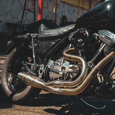 ハーレー FXR BIG INCH 2-1 フルエキゾーストマフラー ステンレスブラシ仕上げ SAWICKI