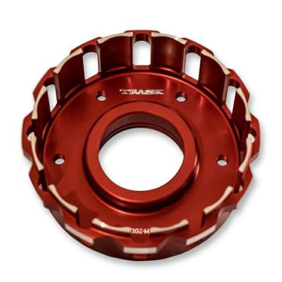 ハーレー ツインカム ツーリング、ソフテイル、ダイナ ビレットクラッチバスケット レッド TRASK