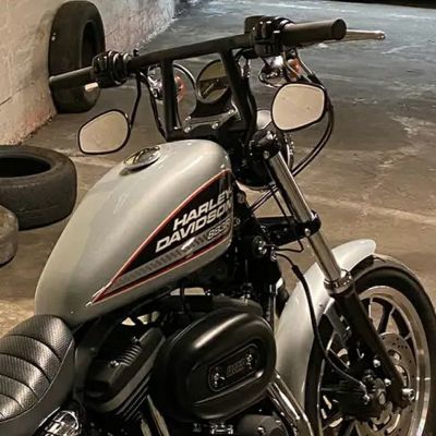 ハーレー 1インチ径 ウィンドウハンドルバー(ディンプル無) ブラック TC Bros