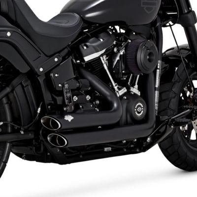 【SALE】M8ソフテイル用フルエキゾーストマフラー ショートショット スタッガード（PCX仕様） ブラック Vance＆Hines