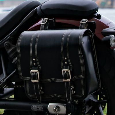 DEGNER ステッチデザイン レザーサドルバッグ 10L(ブラック/ホワイト)