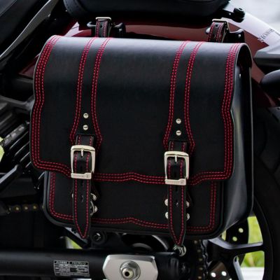 DEGNER ステッチデザイン レザーサドルバッグ 10L(ブラック/レッド)