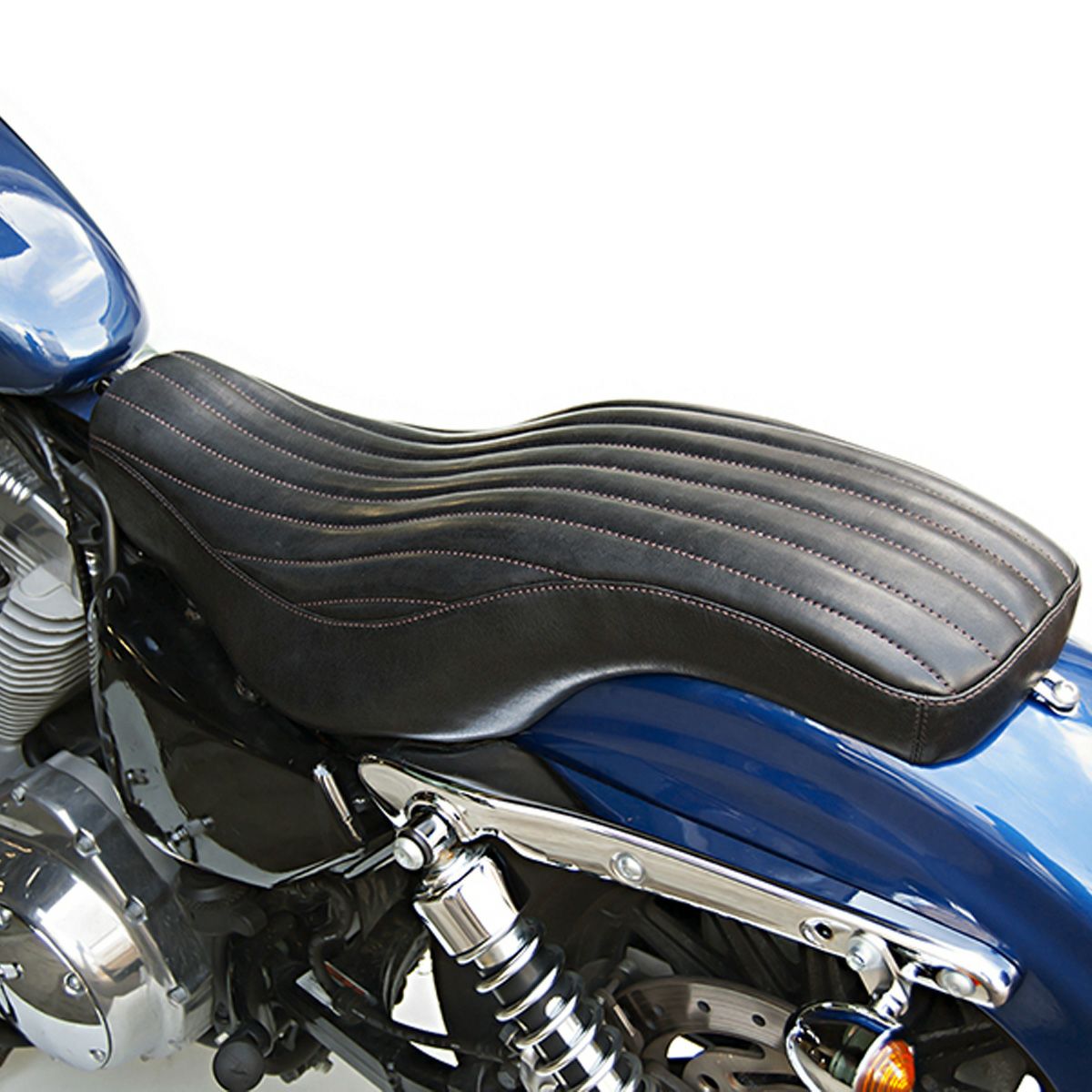スポーツスター モーターロックバイクシート 黒 ストライプデザイン 