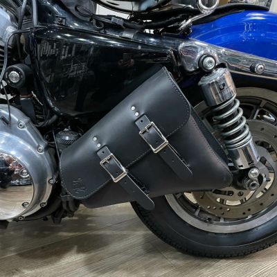 スポーツスター 本革レフト・ソロスイングアームバッグ クイックリリースバックル ブラックステッチ BAD&G CUSTOM