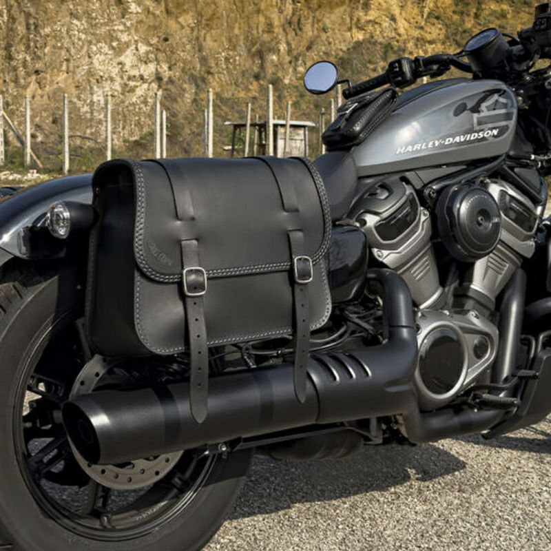 RH1250S、RH975 シングルサイド スイングアームバッグ ブラックレザー 