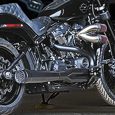 【SALE】M8ソフテイル Grand Prix 2in1フルエキゾースト ステンレスマフラー ブラック firebrand