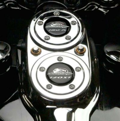 FXDL、FXDLS、FXLR、FXLRS ローライダー デュアルメーターホール ブロックオフプレート (ポリッシュ) Guerrilla Cables