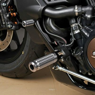 スポーツスターS、ナイトスター、M8ソフテイル アルミライダーフットペグ (チタンカラー) SPEEDRA