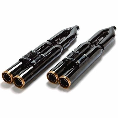 M8ツーリング ブラス4 ストレート スリップオンマフラー ブラック/金エンド モーターステージ