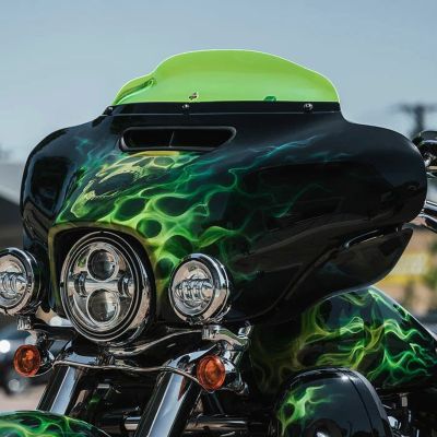 クロックワークス KOLOR FLARE ウインドシールド 4インチ グリーンアイス 2014以降 FLHT、FLHX