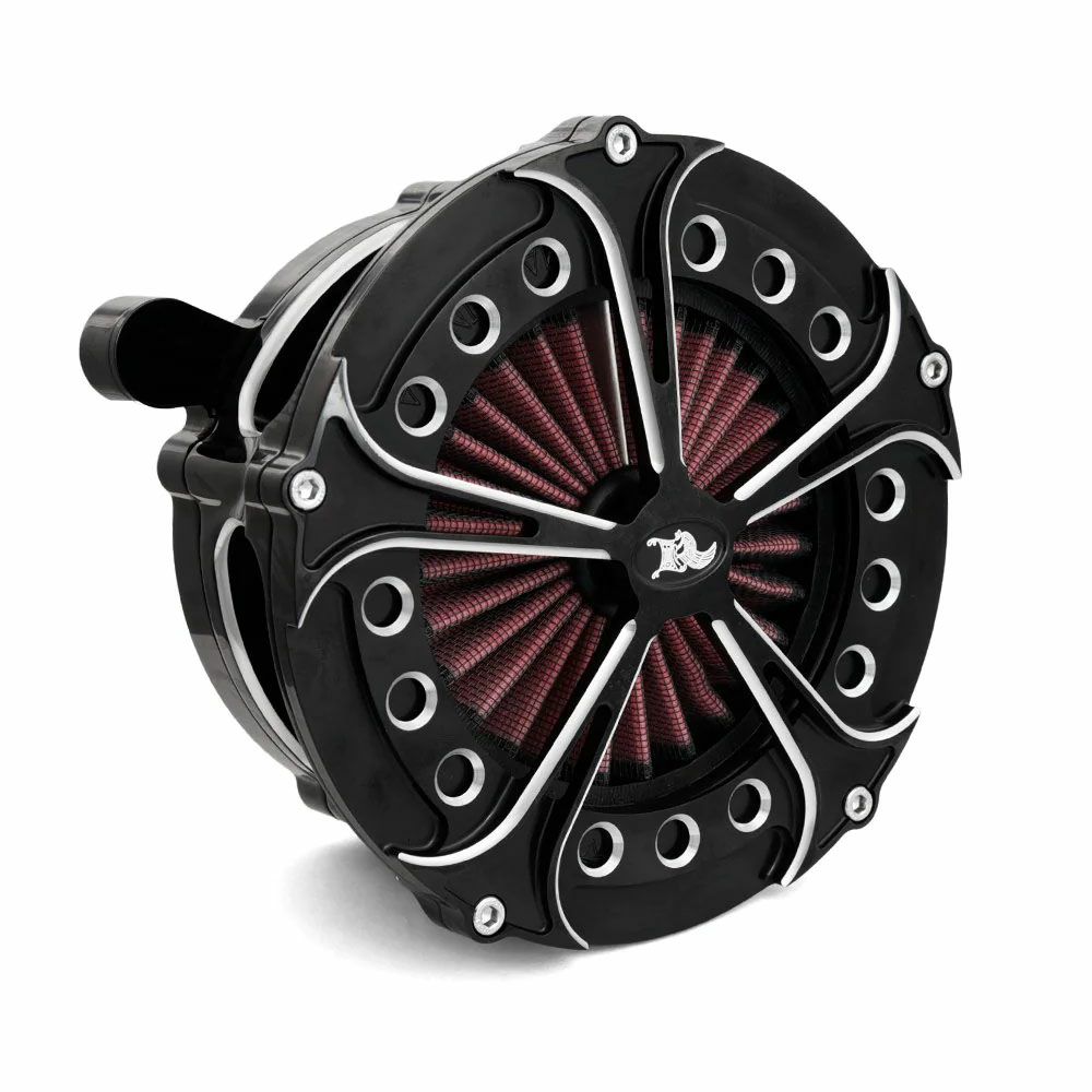 KEN'S FACTORY リバースコーンエアクリーナー ファイブスポークデザイン ブラックマシーンカット M8ツーリング、ソフテイル